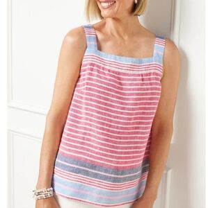 SALE Talbots Square Neck 100% Linen Sleeveless Shell Top Horizon Stripe MD MP